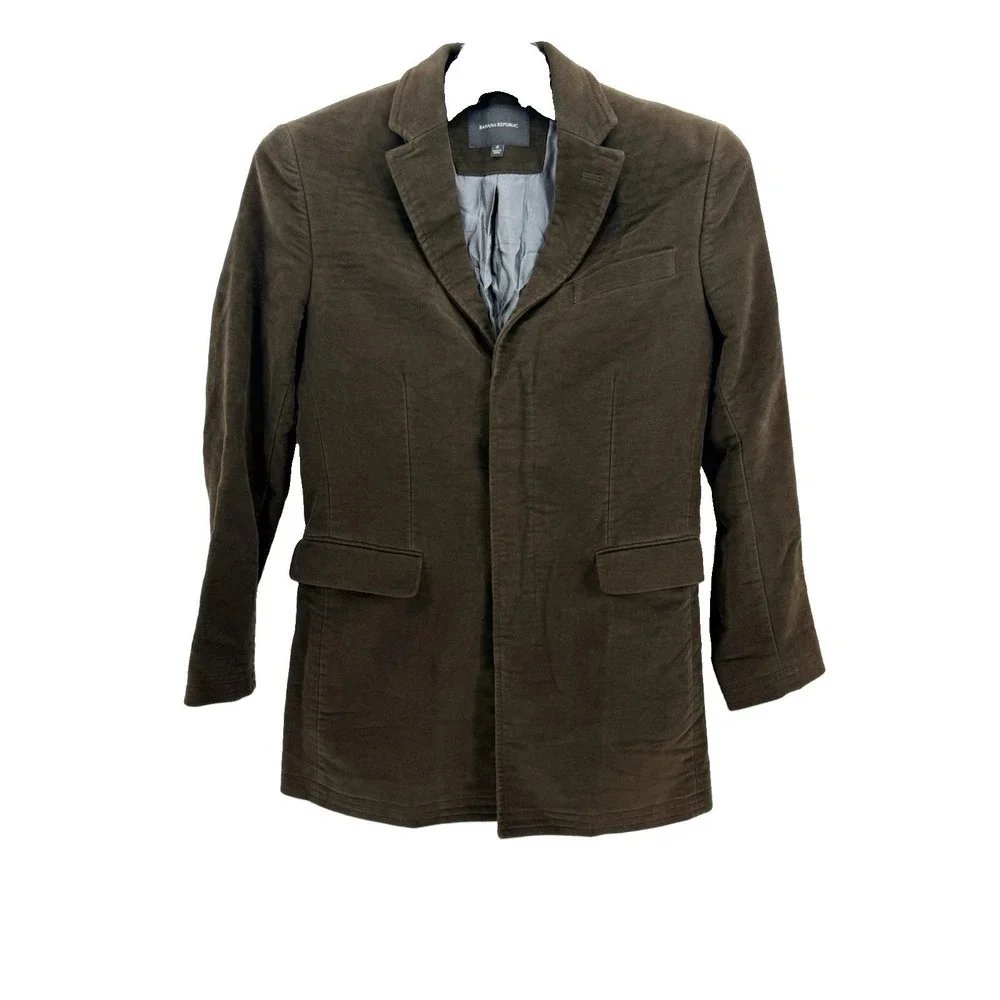 Banana Republic Men's Small Stretch Moleskin Brown Topcoat Hidden Buttons